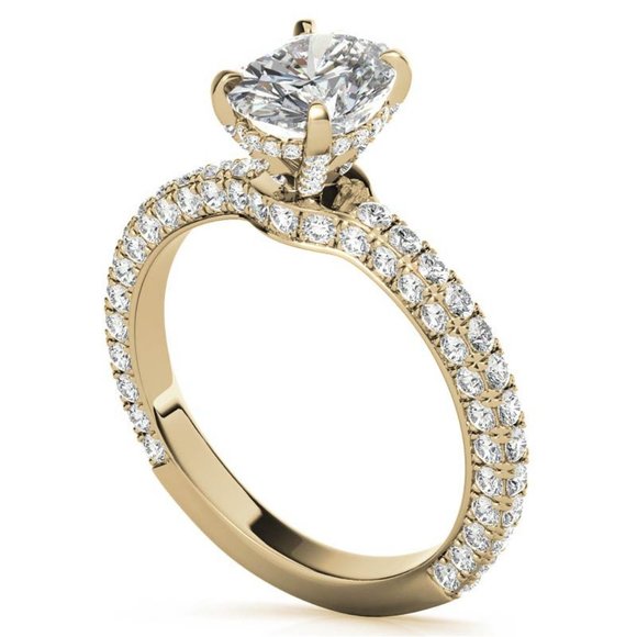 2.25Carat -9x7mm 4-Prong Oval Pave Moissanite Engagement Ring In 14K Gold - Picture 7 of 15